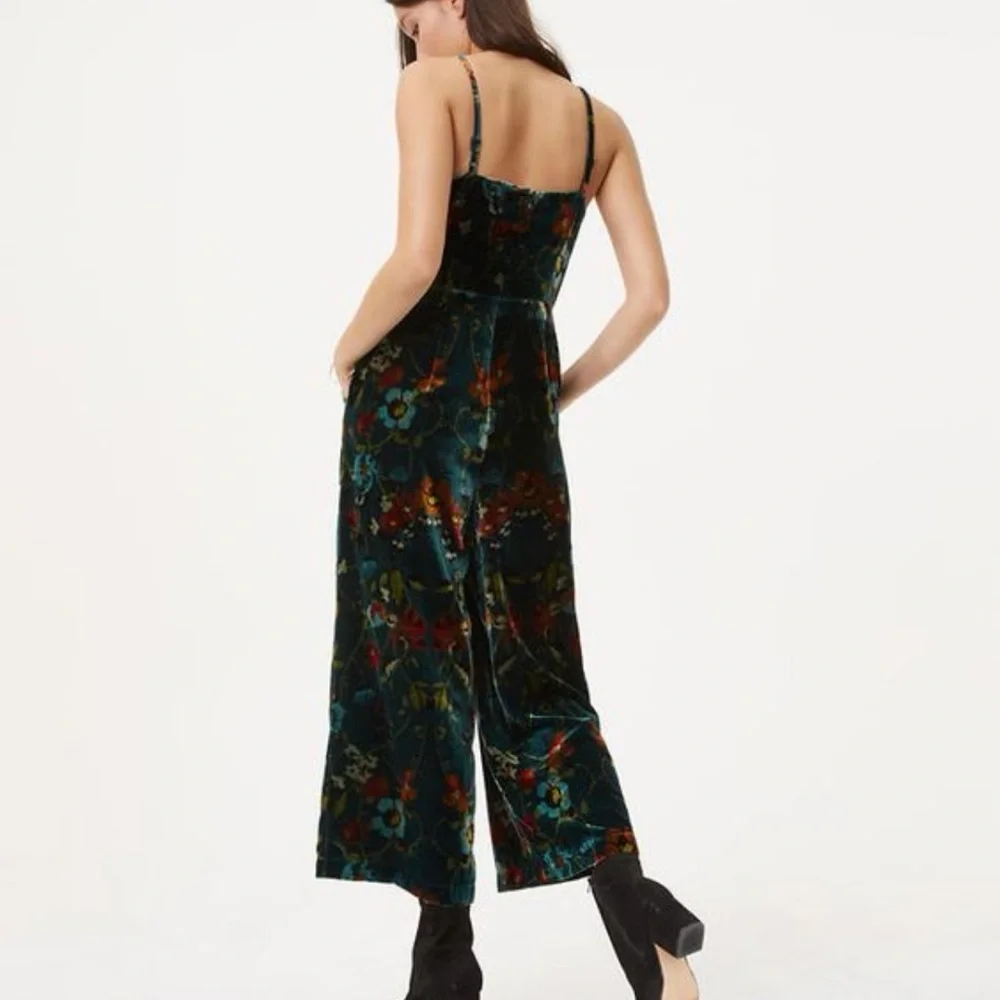 Loft green velvet sleeveless jumpsuit - Picture 3 of 8